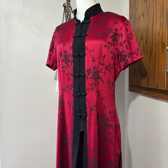 Sheri Martin Vintage Red & Black Floral Qipao Cheongsam Long Jacket Cape Size 12 - Picture 4 of 12